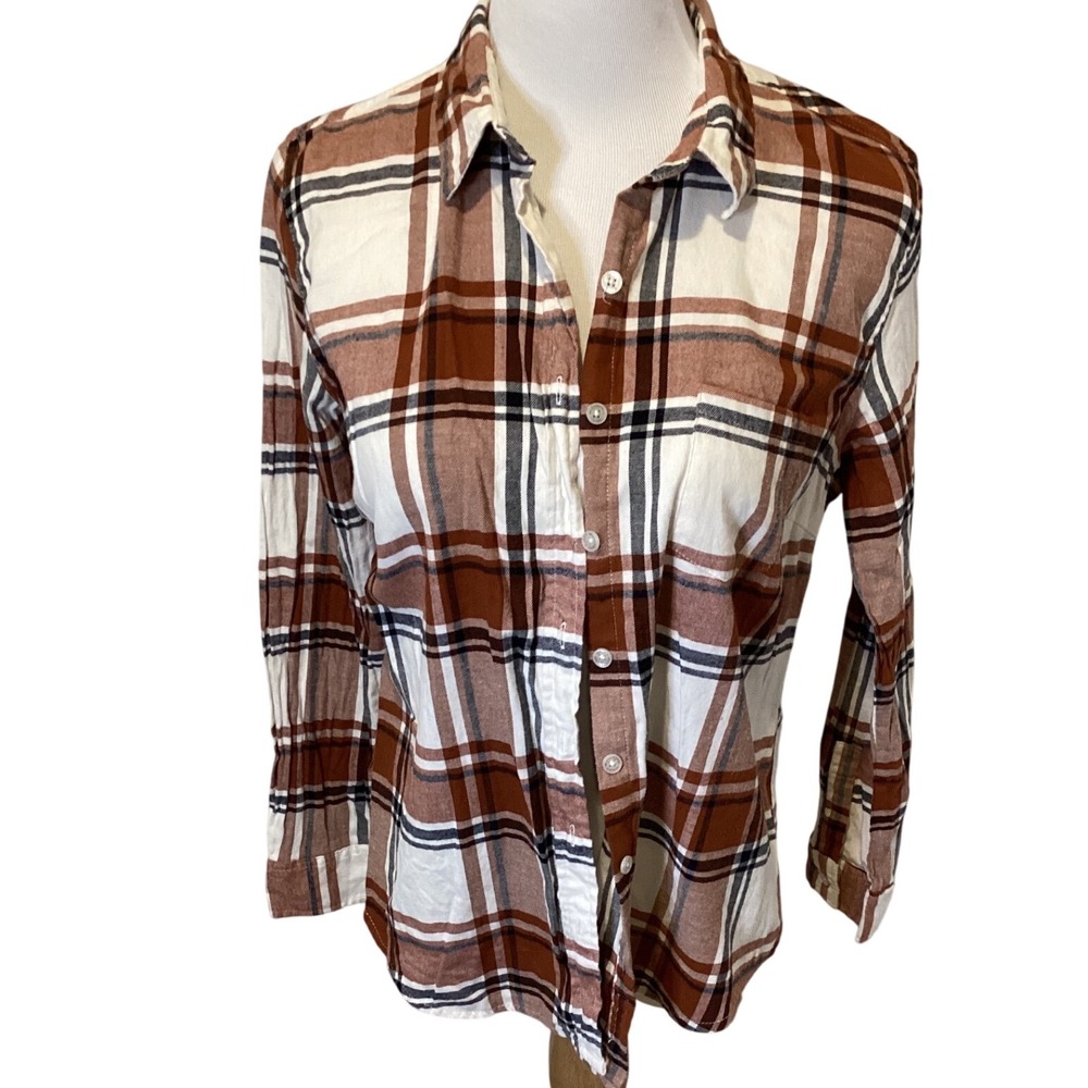 Weatherproof Vintage Plaid Flannel Shirt‎ Womens M Comfort Stretch